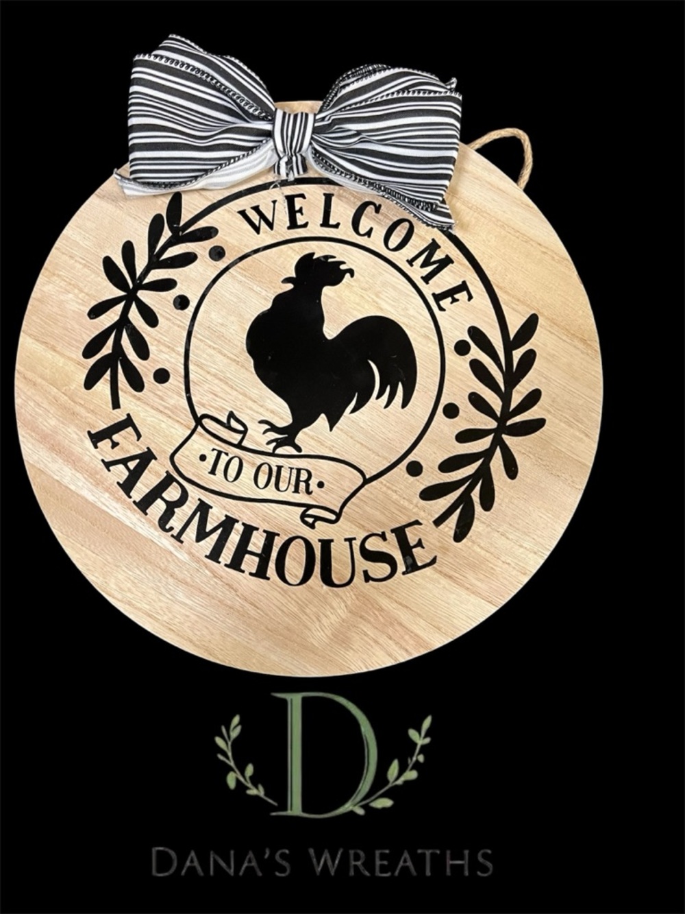 Welcome to Our Farmhouse Round Wood Sign with Rooster and Bow